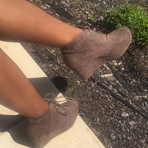 Suede wedge heel ankle boots